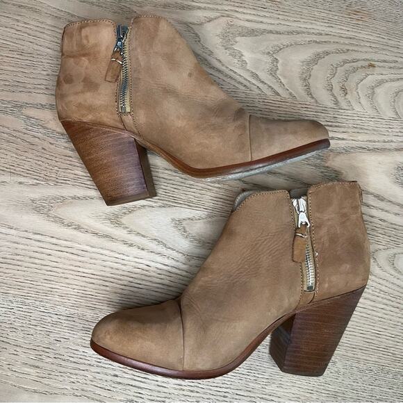 Rag & Bone Margot Suede Leather Ankle Boot Zip Up Stacked Block Heel Tan US 10 - Picture 6 of 10